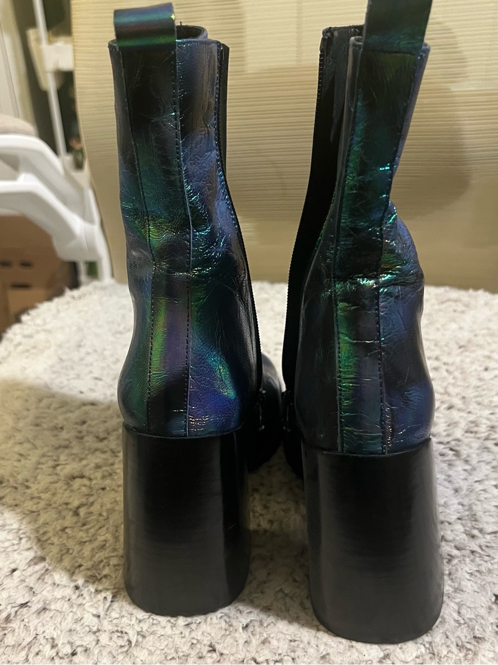 L'INTERVALLE Metallic Blue-Green Ankle Boots with Block Heel - Picture 5 of 7